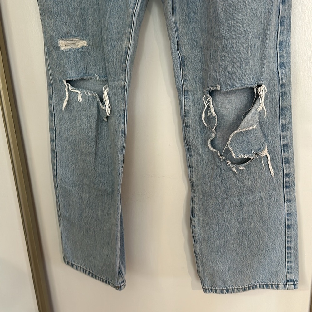 MOVING SALE Fashion Nova Slouch Fit Blue Wide Leg Ripped Knee Denim - Picture 5 of 10
